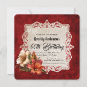 Autumn Lilies Dark Red Damask Birthday Party Kaart (Voorkant)