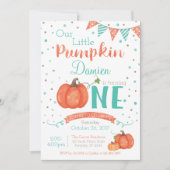 Autumn Little Pumpkin 1st Birthday Invitation Kaart (Voorkant)