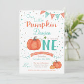 Autumn Little Pumpkin 1st Birthday Invitation Kaart (Staand voorkant)