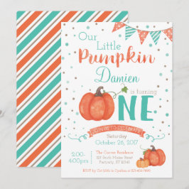 Autumn Little Pumpkin 1st Birthday Invitation Kaart