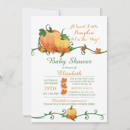 Autumn Little Pumpkin Baby shower Invitation Kaart (Voorkant)