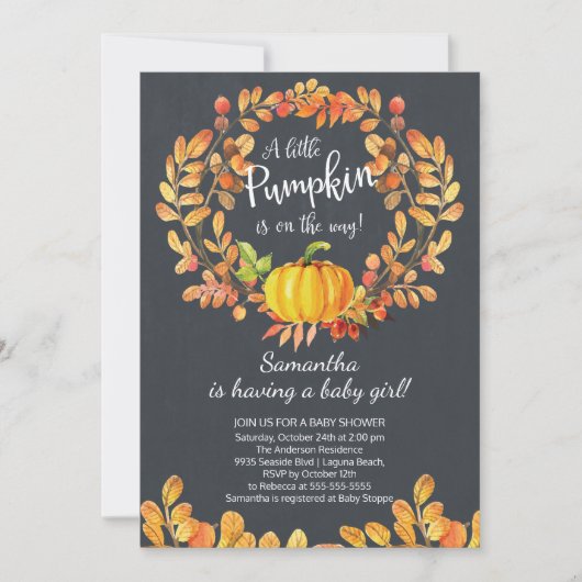 Autumn Little Pumpkin Baby shower Invitation Kaart (Voorkant)