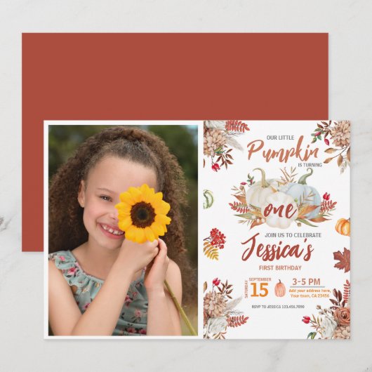 Autumn Little Pumpkin draaien een Herfst Verjaarda Kaart (Voorkant / Achterkant)