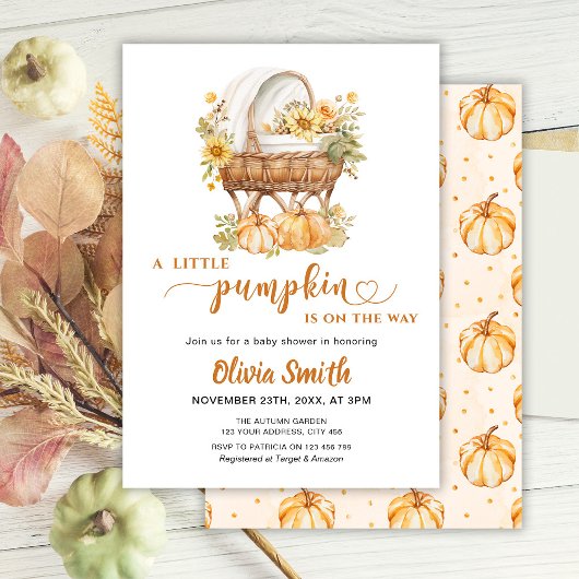 Autumn Little Pumpkin Neutral Baby shower Kaart