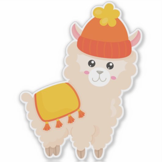 Autumn Llama, Cute Llama, Alpaca, Llama met Pet Sticker (Voorkant)