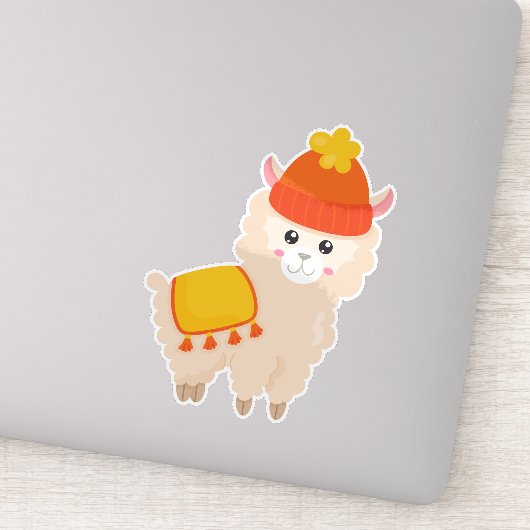Autumn Llama, Cute Llama, Alpaca, Llama met Pet Sticker (Detail)