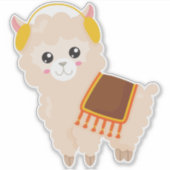 Autumn Llama, Cute Llama, Cute Alpaca, Ear Muffs Sticker (Voorkant)