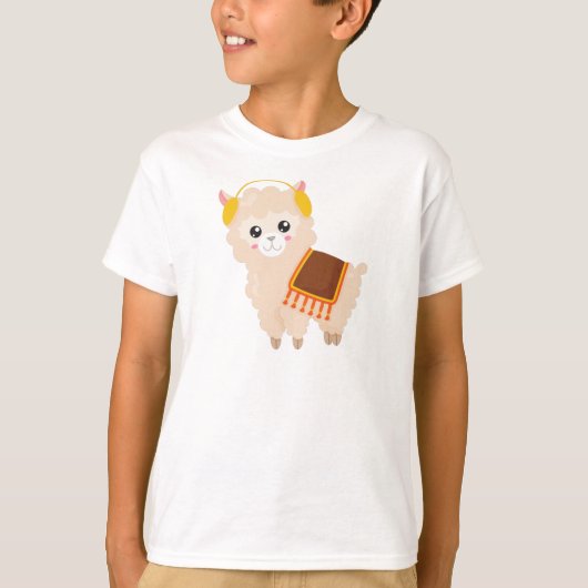 Autumn Llama, Cute Llama, Cute Alpaca, Ear Muffs T-shirt (Voorkant)