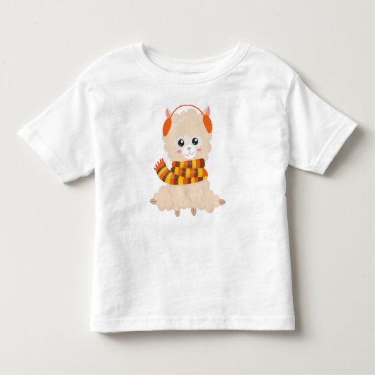 Autumn Llama, Cute Llama, Llama met Scarf, Alpaca Kinder Shirts (Voorkant)