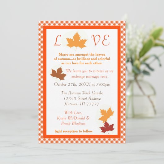Autumn Love Leaf - Wedding Invitation Kaart (Staand voorkant)