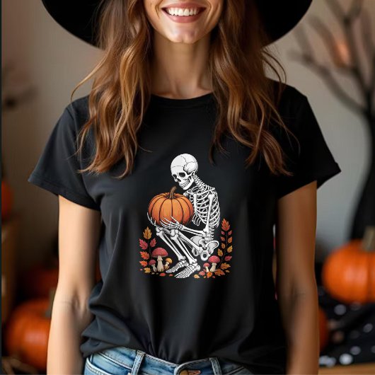 Autumn Love Skeleton Hugging Pumpkin T-shirt