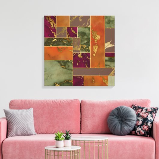 Autumn Luxury | Geometrische gouden handdoepering Canvas Afdruk (Insitu (Woonkamer))