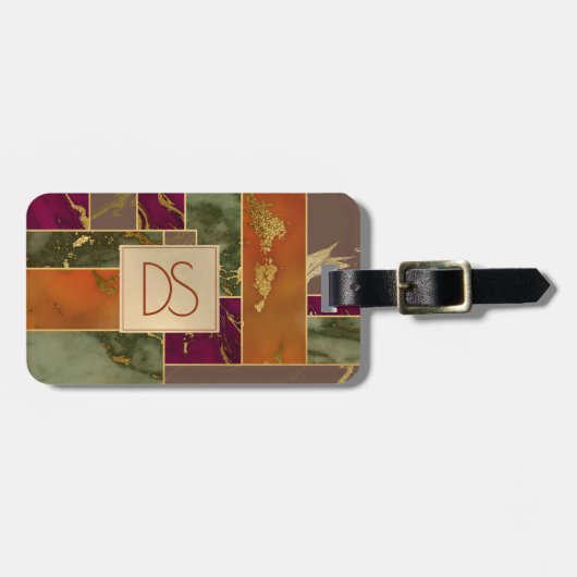 Autumn Luxury | Jewel Tone Gold Geometric Marble Bagagelabel (Voorkant horizontaal)