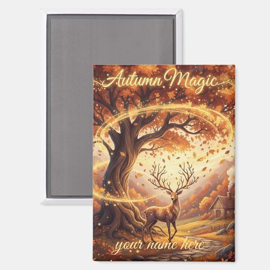 Autumn Magic Forest Deer Personalized Magnet (Voorkant / Achterkant)