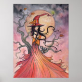 Autumn Magic Halloween Witch and Cat Art Poster (Voorkant)