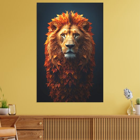 Autumn Majesty – Regal Lion with Autumn Mane Canvas Afdruk (Insitu (Woonkamer))