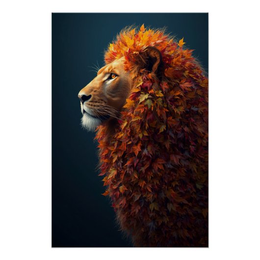 Autumn Majesty – The Serene Lion of Falling Leaves Perfect Poster (Voorkant)