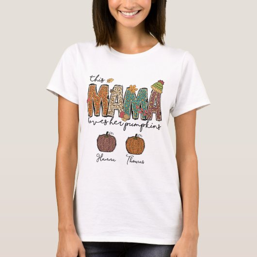 Autumn Mama houdt van haar pompoen luipaard T-shirt (Voorkant)