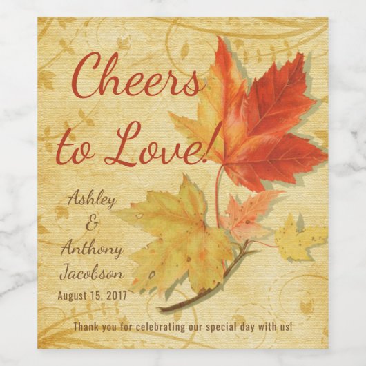 Autumn Maple laat proost op Love Wedding Wijn Etiket (Enkel label)