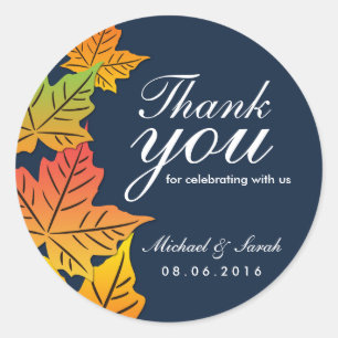 Autumn Maple Leaf Dank u Sticker Navy Blue