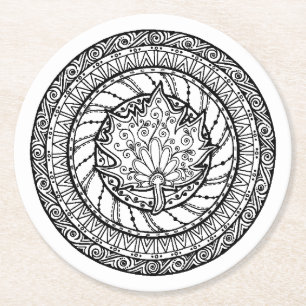 Autumn Maple Leaf Doodle Ronde Kartonnen Onderzetter