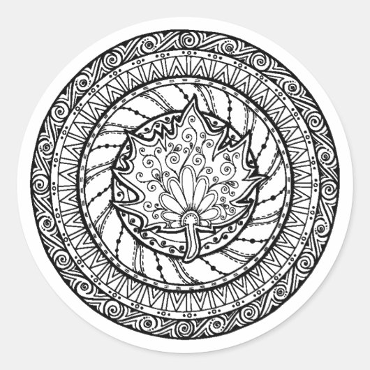 Autumn Maple Leaf Doodle Ronde Sticker (Voorkant)