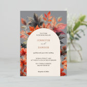Autumn Maple Leaf Grey Wedding Elegante Waterverf Folie Uitnodiging (Staand Voorkant)