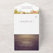 Autumn Maple Leaf Pumpkin Rustic Wood Wedding RSVP All In One Uitnodiging (Buitenkant)