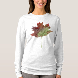 Autumn Maple Leaf Waterverf Bourgogne T-shirt