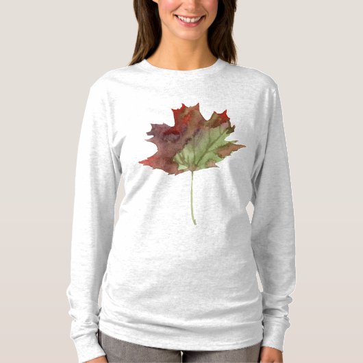 Autumn Maple Leaf Waterverf Bourgogne T-shirt (Voorkant)