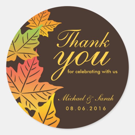 Autumn Maple Leaf Wedding Hartelijk dank Sticker B (Voorkant)
