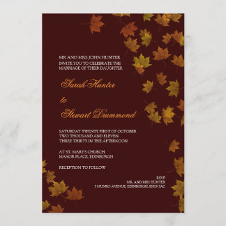 Autumn Maple Leaf Wedding Invitation - Brown Kaart