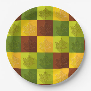 Autumn Maple Leaves, brown, Gold, green Papieren Bordje