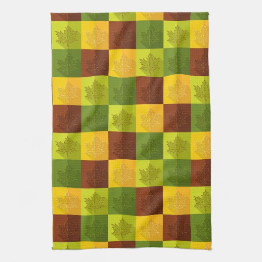 Autumn Maple Leaves, brown, Gold, green Theedoek (Verticaal)