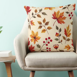 Autumn Maple Leaves & Cranberries Print Collectie Kussen