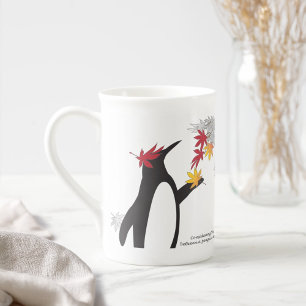 Autumn Maple Leaves en Cute Funny Penguin Porselein Kop