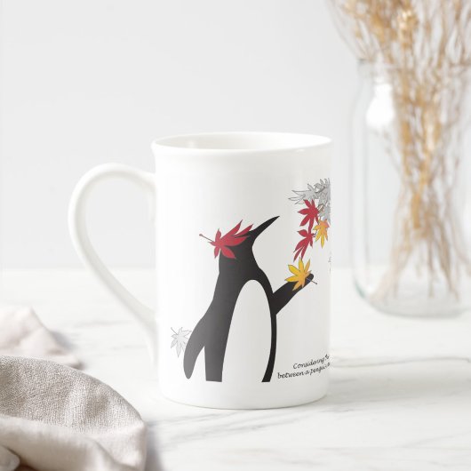 Autumn Maple Leaves en Cute Funny Penguin Porselein Kop