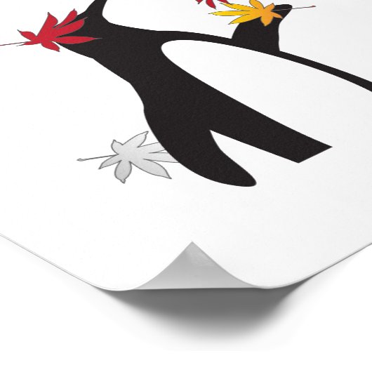Autumn Maple Leaves en Cute Funny Penguin Poster (Hoek)