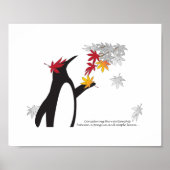 Autumn Maple Leaves en Cute Funny Penguin Poster (Voorkant)