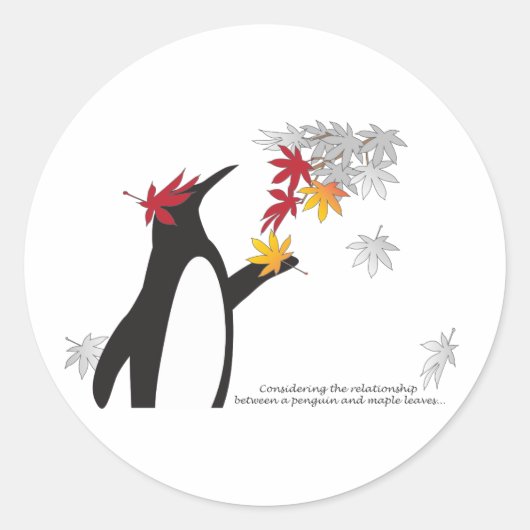 Autumn Maple Leaves en Cute Funny Penguin Ronde Sticker (Voorkant)
