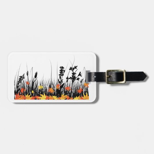 Autumn Maple Leaves en Wild Grass Silhouette Bagagelabel (Voorkant horizontaal)
