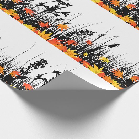 Autumn Maple Leaves en Wild Grass Silhouette Cadeaupapier