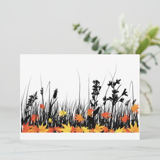 Autumn Maple Leaves en Wild Grass Silhouette Kaart (Staand voorkant)