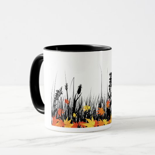 Autumn Maple Leaves en Wild Grass Silhouette Mok (Voorkant links)