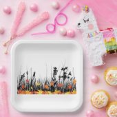 Autumn Maple Leaves en Wild Grass Silhouette Papieren Bordje (Feest)