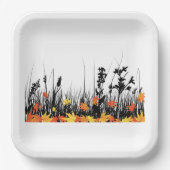 Autumn Maple Leaves en Wild Grass Silhouette Papieren Bordje (Voorkant)