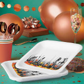 Autumn Maple Leaves en Wild Grass Silhouette Papieren Bordje