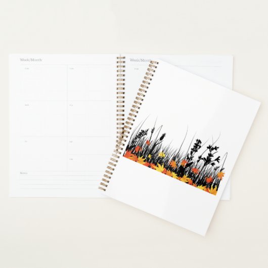 Autumn Maple Leaves en Wild Grass Silhouette Planner (Display)