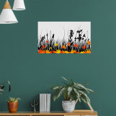 Autumn Maple Leaves en Wild Grass Silhouette Poster