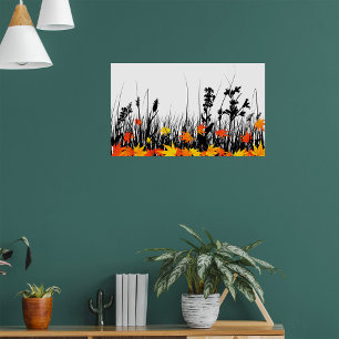 Autumn Maple Leaves en Wild Grass Silhouette Poster